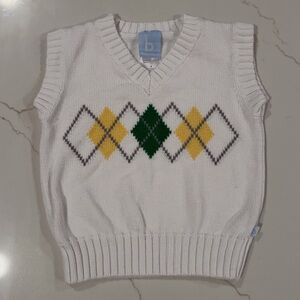 Bella Bliss White Sweater Vest with Argyle Design
